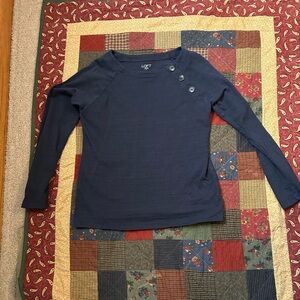 LOFT Dark Blue Long Sleeve Top with Button Detail - Ladies Size Small
